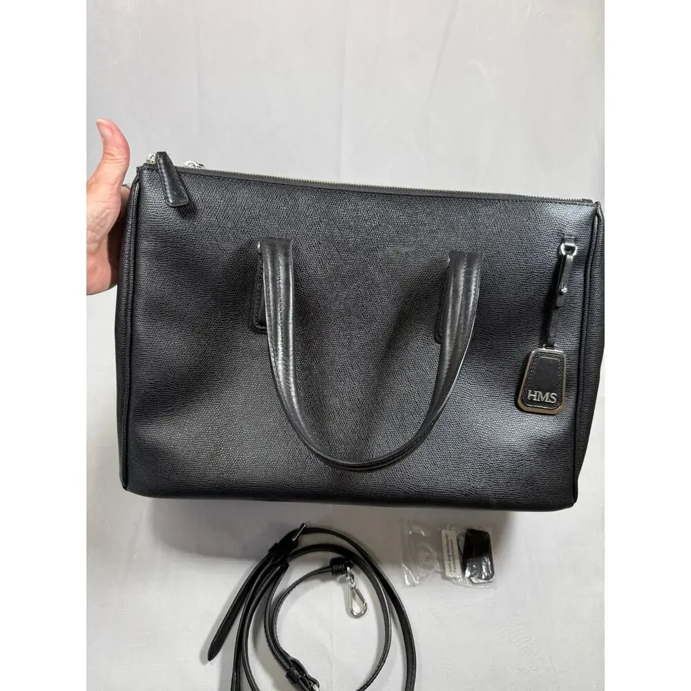 Tumi Black Leather work laptop briefcase tote monogram replaceable